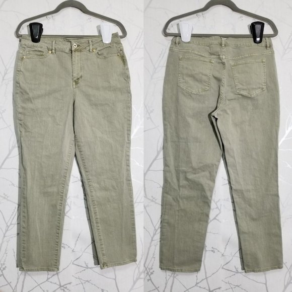 Isaac Mizrahi Sage Green High Rise Ankle Jeans - Picture 6 of 6
